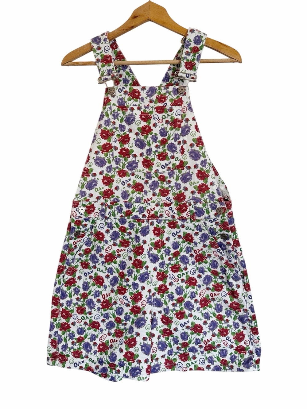 Lazy Oaf Childs Play Floral Smiley Art Short Overall Dungarees size 6